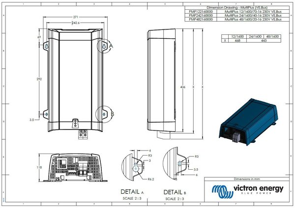 Victron MultiPlus 12V/1600VA/70A - kompakter Sinus Wechslrichter für Wohnmobil, Camping und Boot